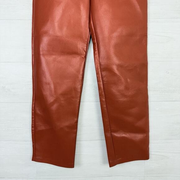 Aritzia Wilfred Melina Vegan Faux Leather Pants Size 10 Orange Straight Leg Fall - Picture 4 of 15